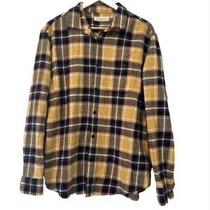 Aeropostale Mens Large Yellow Plaid Flannel Button-Up Collared Long Sleeve Shirt